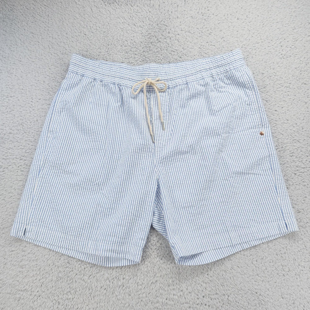 Mugsy Shorts Mens XL Blue White Stripe Searsucker Charlestons Shorts Elastic